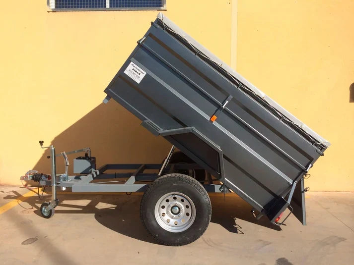 Reboque 4x4 novo com basculamento hidráulico e travão de inércia – 200 × 130 × 60 + 35 cm – PBT de 750 kg