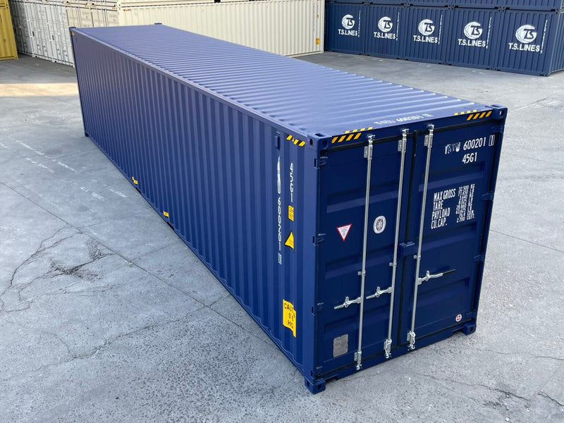Contentor marítimo novo de 40 pés High Cube (HC) em azul