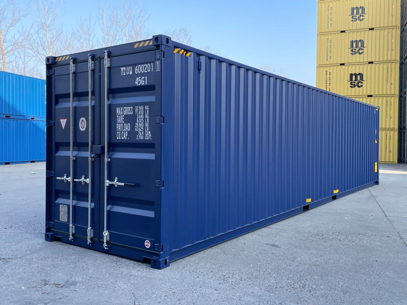 Contentor marítimo novo de 40 pés High Cube (HC) em azul