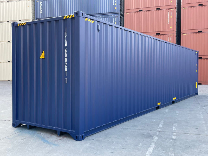 Contentor marítimo novo de 40 pés High Cube (HC) em azul