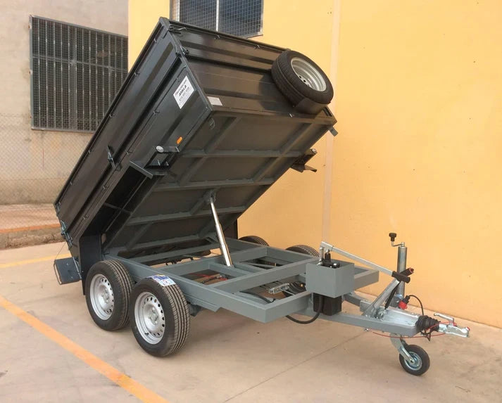 Reboque basculante hidráulico novo, reforçado e com veio duplo – 250 × 152 × 50 + 35 cm – PBT de 750 kg